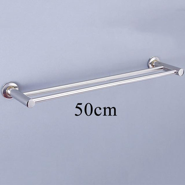 Anti-rust Stainless Steel Towel Shelf Wall-Mounted Bathroom Holder Adhesive Force Bathroom Shelf Single/Double Bars Towel Rack