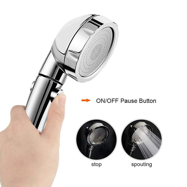 Handheld Shower Head High Pressure Chrome 3 Spary Setting with ON/OFF Pause Switch Water Saving Adjustable Luxury Spa Detachable