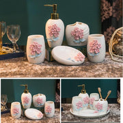 Ceramic imitation 6pcs Bathroom Accessory Set Washing Tools Bottle Mouthwash Cup Soap Toothbrush Holder Household Articles