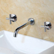 Taps Fashion Wall Sink Basin Mixer Tap Set Bathroom Spout Faucet With Double Lever In Matt Black/Polished Gold