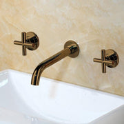 Taps Fashion Wall Sink Basin Mixer Tap Set Bathroom Spout Faucet With Double Lever In Matt Black/Polished Gold