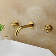 Taps Fashion Wall Sink Basin Mixer Tap Set Bathroom Spout Faucet With Double Lever In Matt Black/Polished Gold