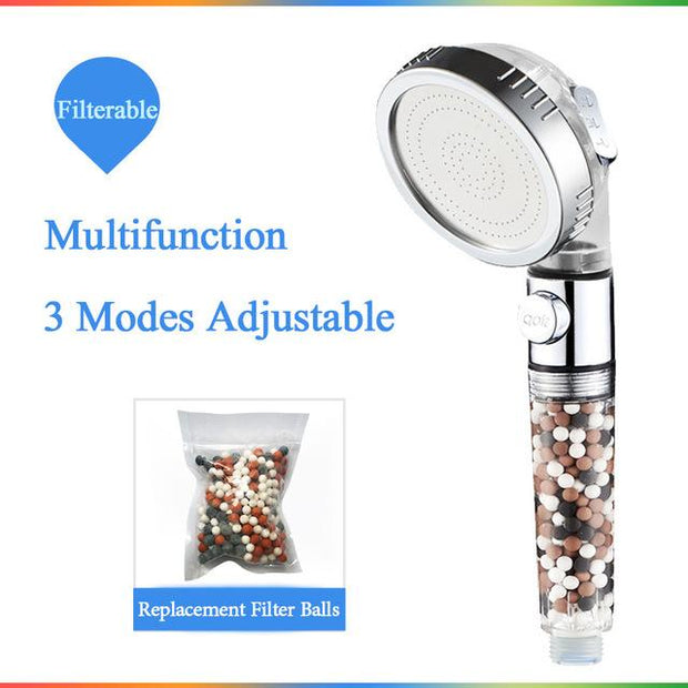 Bathroom 3-Function SPA shower head with switch on/off button high Pressure Anion Filter Bath Head Water Saving Shower