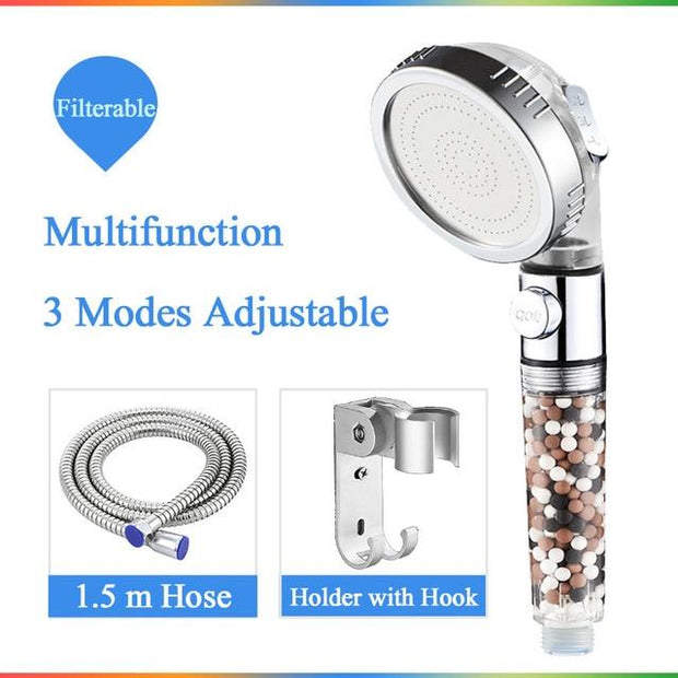Bathroom 3-Function SPA shower head with switch on/off button high Pressure Anion Filter Bath Head Water Saving Shower