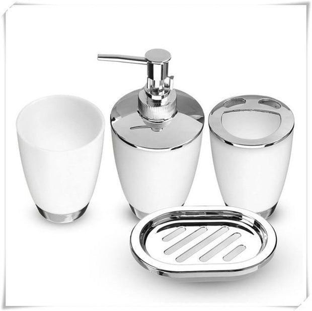 Bathroom Set 4PCS Soap Dish Dispenser Bottle Washroom Toothbrush Holder Cup Suit Home Decoration Accessories