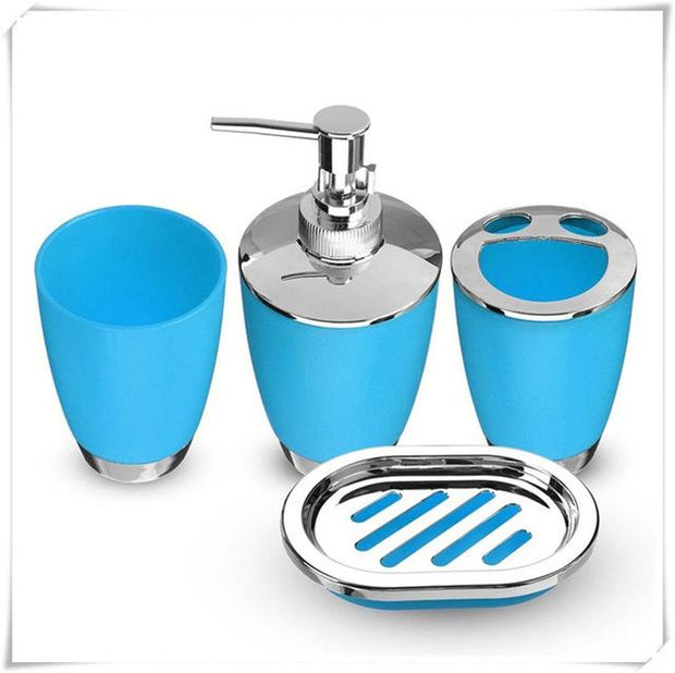 Bathroom Set 4PCS Soap Dish Dispenser Bottle Washroom Toothbrush Holder Cup Suit Home Decoration Accessories