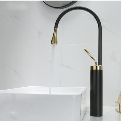 Basin faucets Black gold bathroom faucet for bathroom basin mixer tall taps waterfall mixer single hole sink faucet