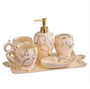 Ceramic and metal gilding Bathroom Accessory Set Washing Tools Bottle Mouthwash Cup Soap Toothbrush Holder Household Articles