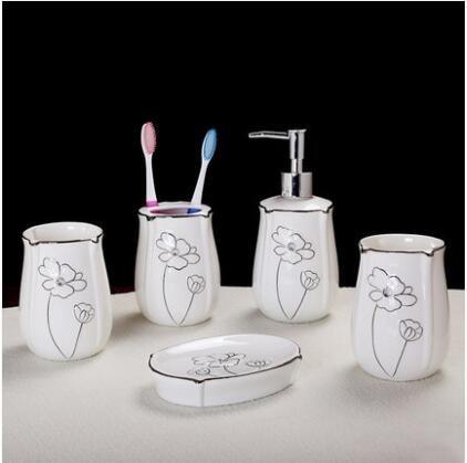 Ceramic romantic and luxury Bathroom Accessory Set Washing Tools Bottle Mouthwash Cup Soap Toothbrush Holder Household Articles