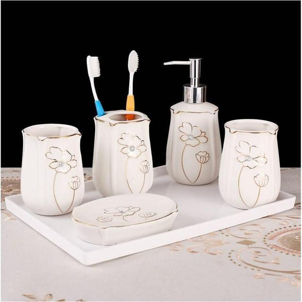 Ceramic romantic and luxury Bathroom Accessory Set Washing Tools Bottle Mouthwash Cup Soap Toothbrush Holder Household Articles