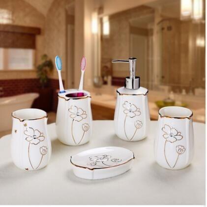Ceramic romantic and luxury Bathroom Accessory Set Washing Tools Bottle Mouthwash Cup Soap Toothbrush Holder Household Articles